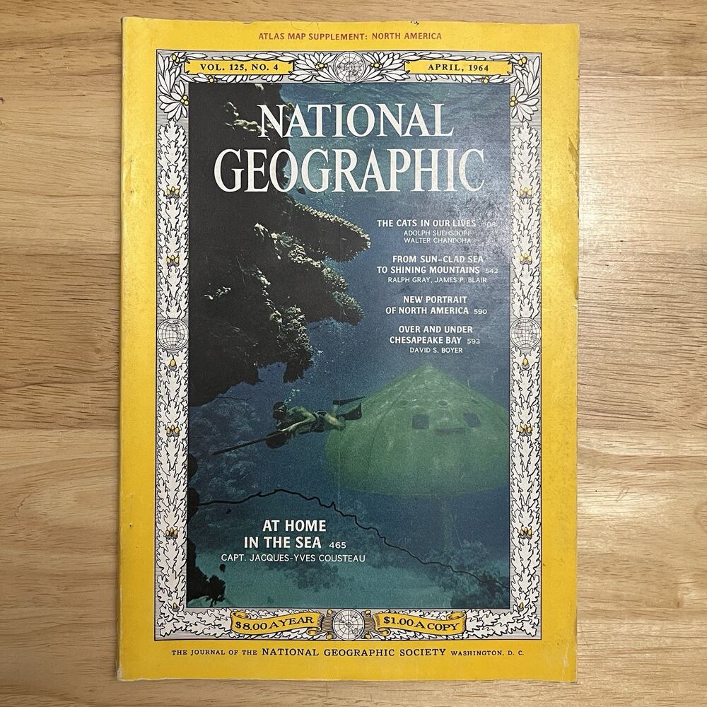 Vintage National Geographic April 1964 Cousteau Underwater Cats Coke Ad Magazine